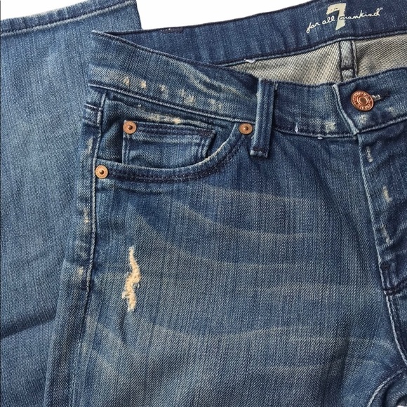 7 For All Mankind Women's Size 26 Distressed Torn Straight Leg Blue Jeans - Picture 5 of 11